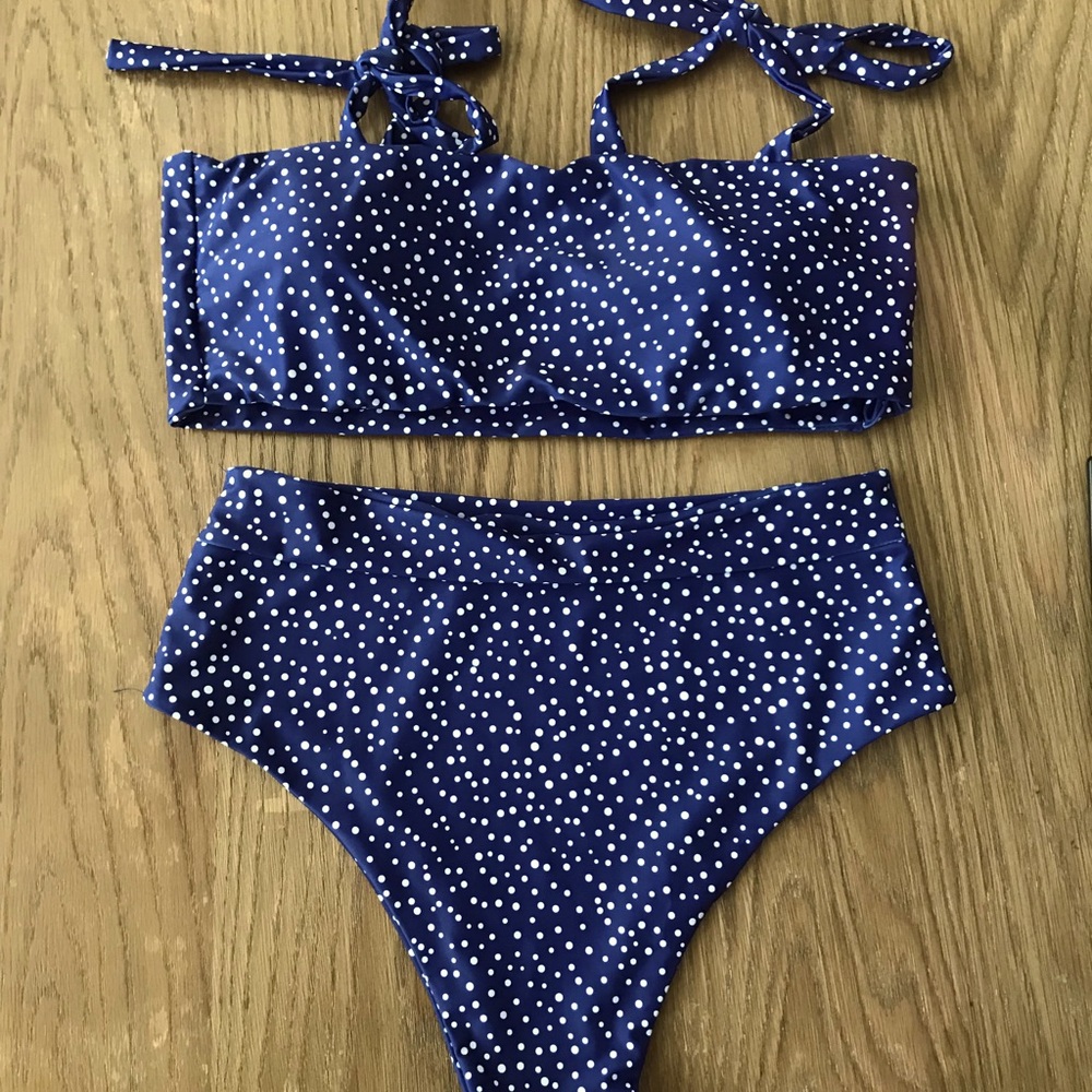 SHEIN Polka Dot Tie Shoulder Bikini Swimsuit